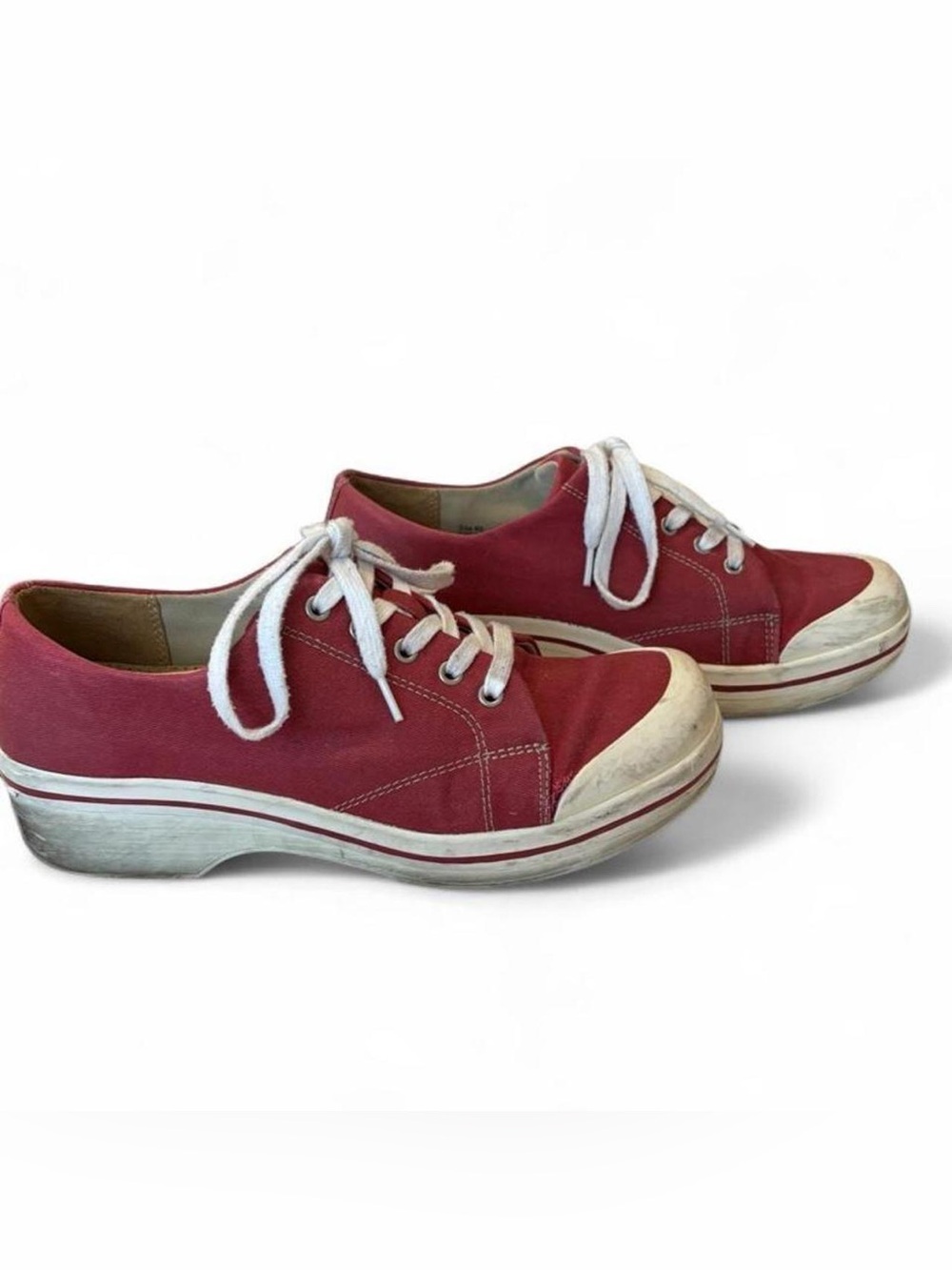 Women's vintage Red Canvas Lace-Up platform Sneakers - Picture 4 of 8
